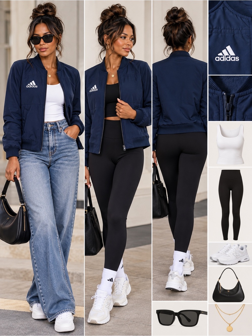 adidas Navy Blue Men's Bomber Jacket with White Logo